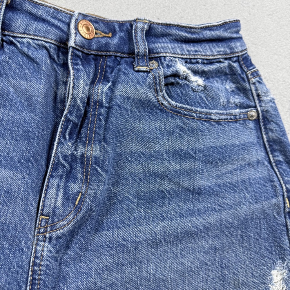 American Eagle High Waisted Distressed Denim Shorts Blue Medium Wash Womens 2